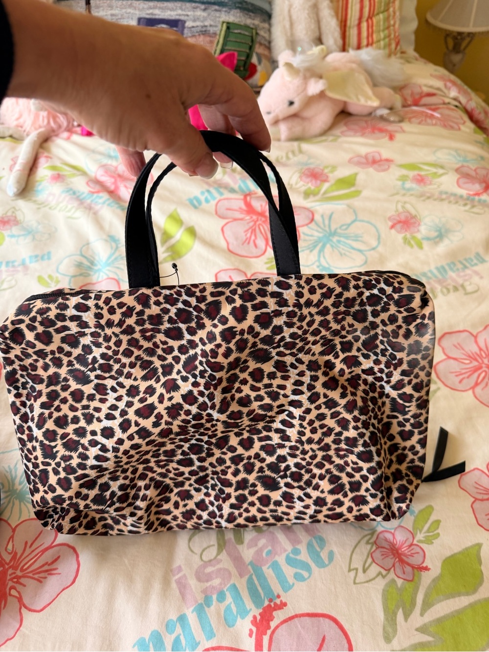 Leopard Print Toiletry Travel Bag- Black & Brown